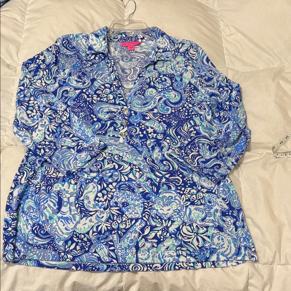 Lilly Pulitzer Tops - Lilly Pulitzer XL Blue & aqua Animal Print Tunic Top NEW Large 12 14 16